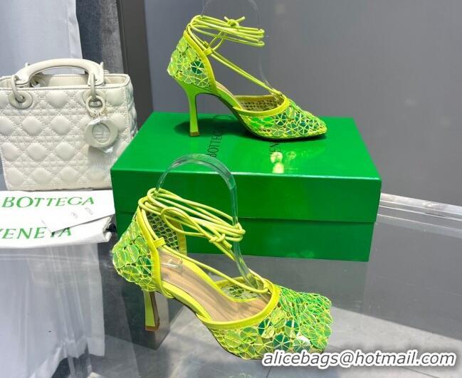 Hot Style Bottega Veneta Sequins Cord Mesh Sandals 9cm Kiwi Green 2062104