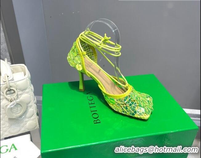 Hot Style Bottega Veneta Sequins Cord Mesh Sandals 9cm Kiwi Green 2062104