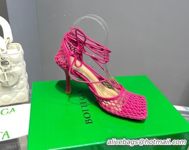 Best Product Bottega Veneta Cord Mesh High Heel Sandals 9cm Fuchsia Pink 062107