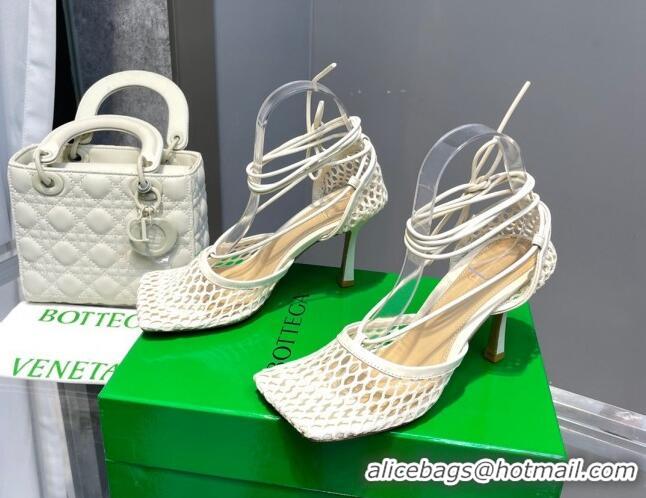 Original Cheap Bottega Veneta Cord Mesh High Heel Sandals 9cm White 062108