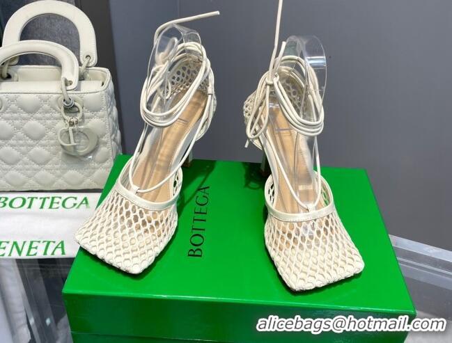 Original Cheap Bottega Veneta Cord Mesh High Heel Sandals 9cm White 062108