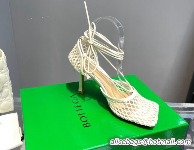 Original Cheap Bottega Veneta Cord Mesh High Heel Sandals 9cm White 062108