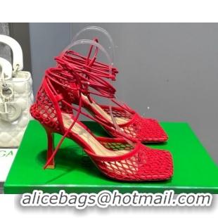 Stylish Bottega Veneta Cord Mesh High Heel Sandals 9cm Red 062110