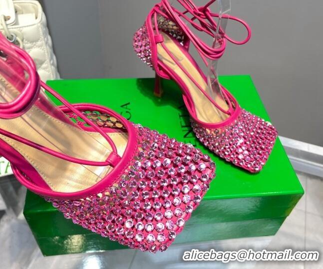 Discount Bottega Veneta Sparkle Stretch Crystal Mesh Sandals 9cm Fuchsia Pink 2062111