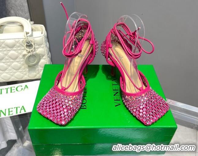 Discount Bottega Veneta Sparkle Stretch Crystal Mesh Sandals 9cm Fuchsia Pink 2062111