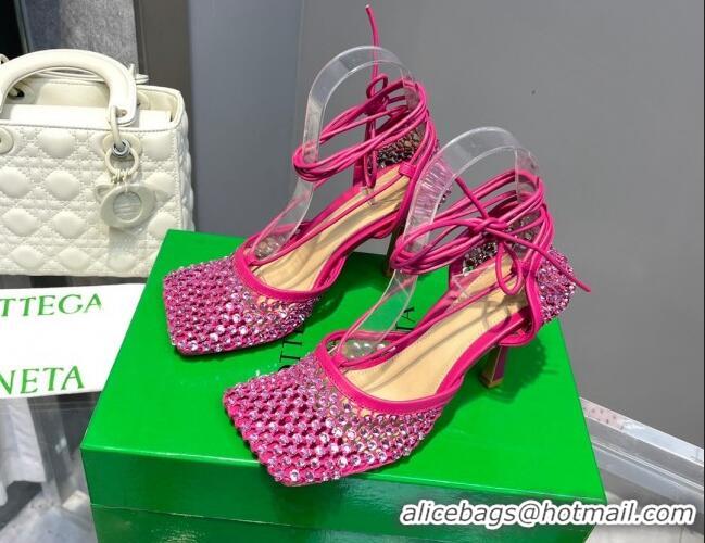 Discount Bottega Veneta Sparkle Stretch Crystal Mesh Sandals 9cm Fuchsia Pink 2062111