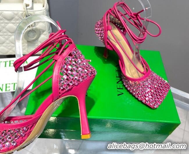 Discount Bottega Veneta Sparkle Stretch Crystal Mesh Sandals 9cm Fuchsia Pink 2062111