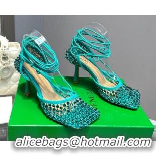 Good Quality Bottega Veneta Sparkle Stretch Crystal Mesh Sandals 9cm Marine Blue 062112