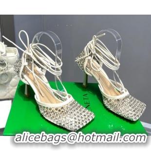 Charming Bottega Veneta Sparkle Stretch Crystal Mesh Sandals 9cm White 2062116