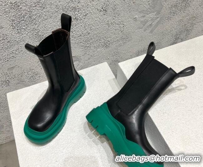 Good Product Bottega Veneta Tire Calfskin Short Chelsea Boot Black/Green 072111