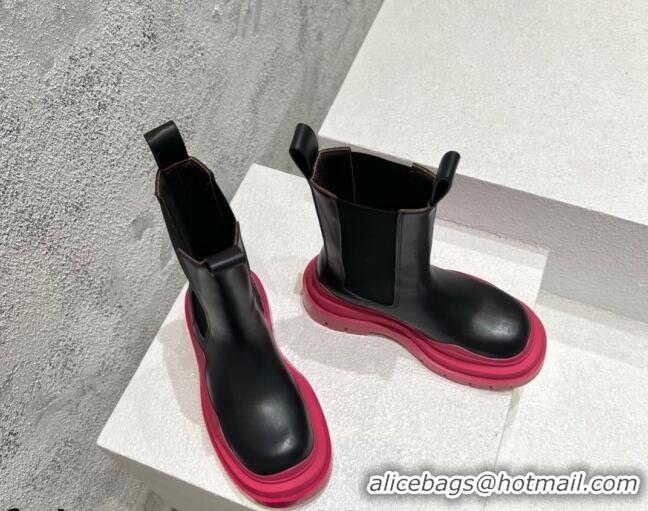 Low Cost Bottega Veneta Tire Calfskin Short Chelsea Boot Black/Pink 072112