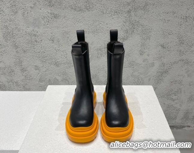 Unique Style Bottega Veneta Tire Calfskin Short Chelsea Boot Black/Yellow 072113