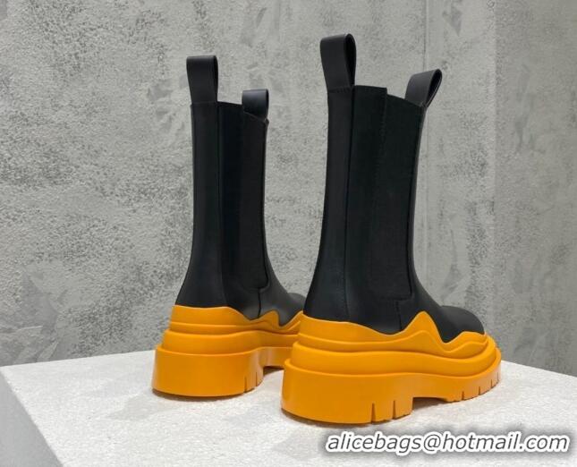 Unique Style Bottega Veneta Tire Calfskin Short Chelsea Boot Black/Yellow 072113