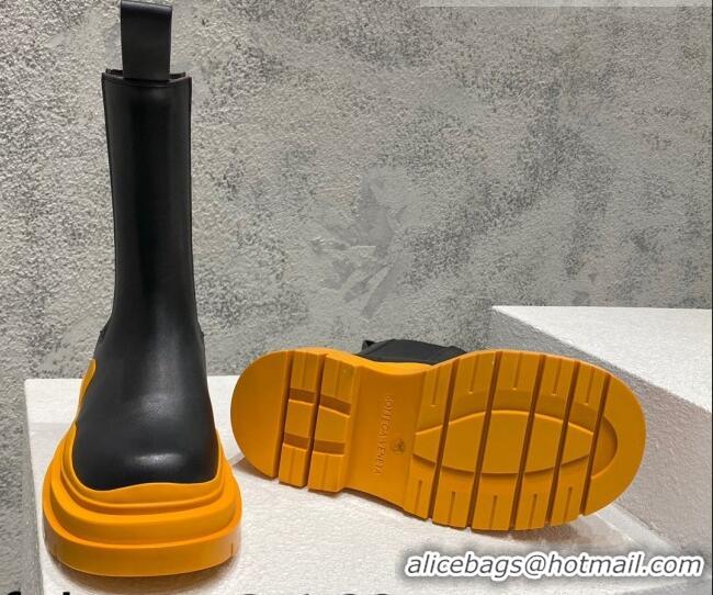 Unique Style Bottega Veneta Tire Calfskin Short Chelsea Boot Black/Yellow 072113