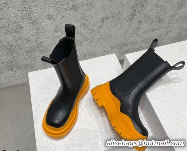 Unique Style Bottega Veneta Tire Calfskin Short Chelsea Boot Black/Yellow 072113