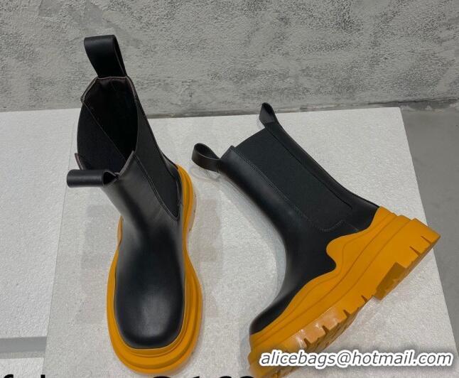 Unique Style Bottega Veneta Tire Calfskin Short Chelsea Boot Black/Yellow 072113