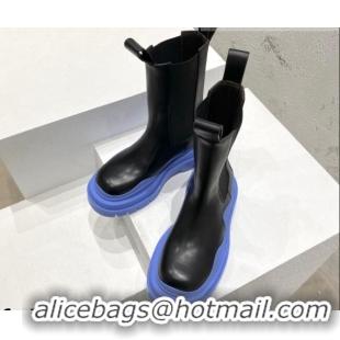 Best Price Bottega Veneta Tire Calfskin Short Chelsea Boot Black/Blue 072121