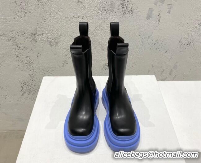 Best Price Bottega Veneta Tire Calfskin Short Chelsea Boot Black/Blue 072121