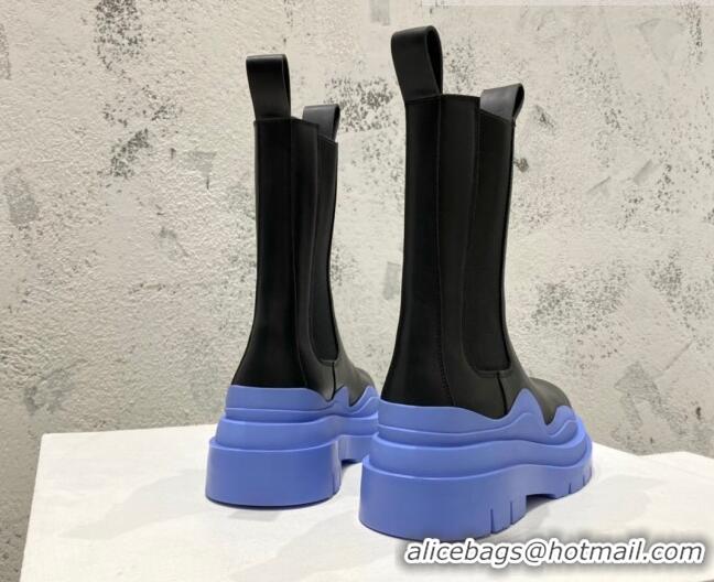 Best Price Bottega Veneta Tire Calfskin Short Chelsea Boot Black/Blue 072121