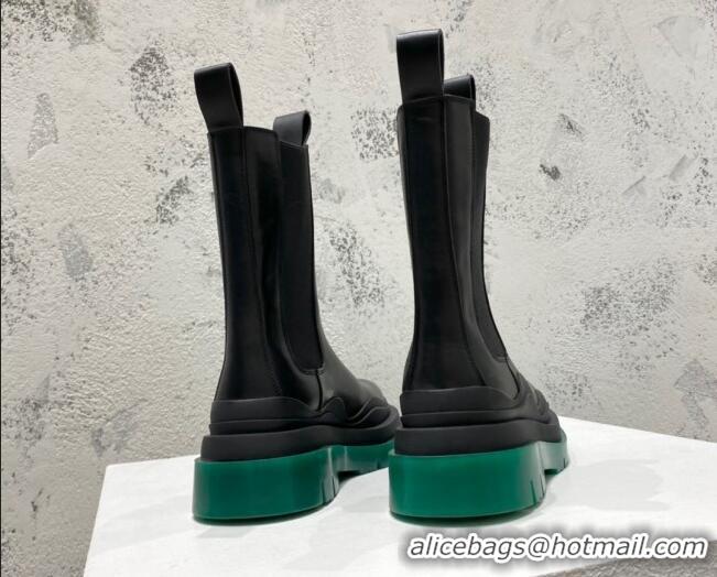 Sumptuous Bottega Veneta Tire Calfskin Short Chelsea Boot Black/Green 072123