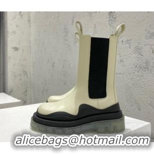 Stylish Bottega Veneta Tire Calfskin Short Chelsea Boot White/Black/Grey 072124