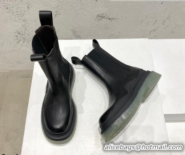 Perfect Bottega Veneta Tire Calfskin Short Chelsea Boot Black/Grey 072126