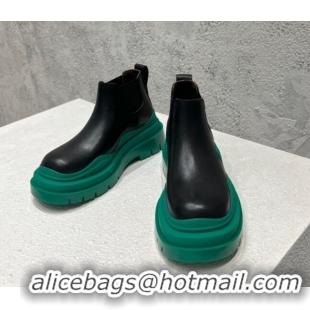 Good Quality Bottega Veneta Tire Calfskin Ankle Chelsea Boot Black/Green 072128