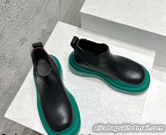 Good Quality Bottega Veneta Tire Calfskin Ankle Chelsea Boot Black/Green 072128