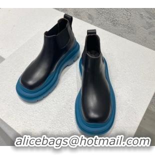 Pretty Style Bottega Veneta Tire Calfskin Ankle Chelsea Boot Black/Blue 072133