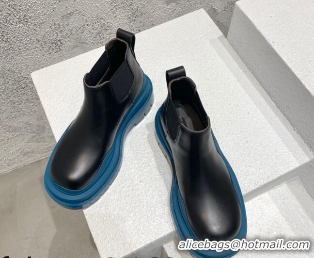 Pretty Style Bottega Veneta Tire Calfskin Ankle Chelsea Boot Black/Blue 072133