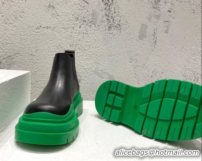 Lower Price Bottega Veneta Tire Calfskin Ankle Chelsea Boot Black/Green 072135