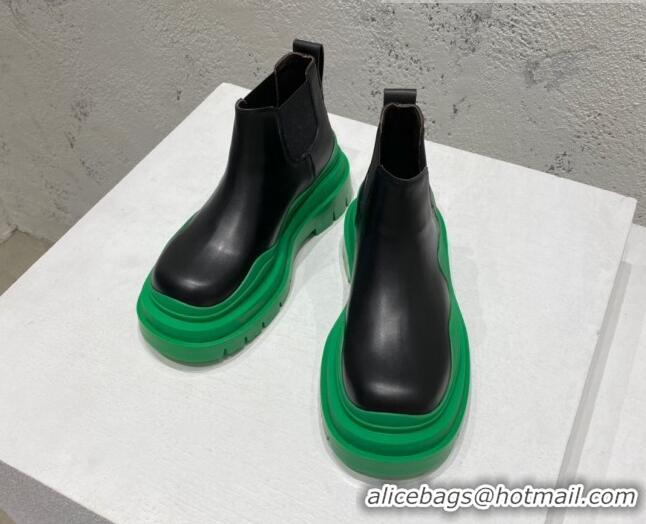 Lower Price Bottega Veneta Tire Calfskin Ankle Chelsea Boot Black/Green 072135