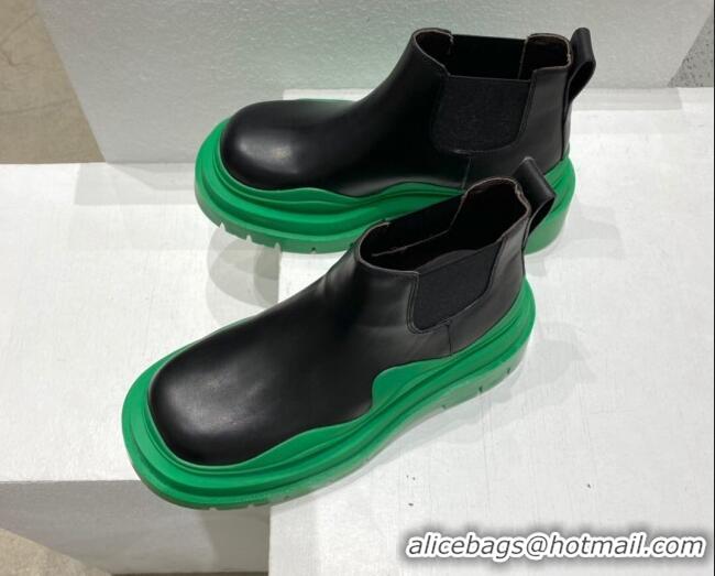 Lower Price Bottega Veneta Tire Calfskin Ankle Chelsea Boot Black/Green 072135