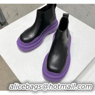 Popular Style Bottega Veneta Tire Calfskin Ankle Chelsea Boot Black/Purple 072136