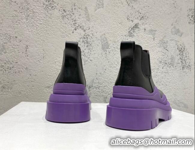 Popular Style Bottega Veneta Tire Calfskin Ankle Chelsea Boot Black/Purple 072136