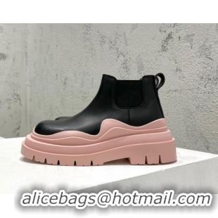 Good Product Bottega Veneta Tire Calfskin Ankle Chelsea Boot Black/Pink 072139