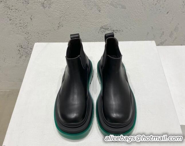 Charming Bottega Veneta Tire Calfskin Ankle Chelsea Boot Black/Green 072140