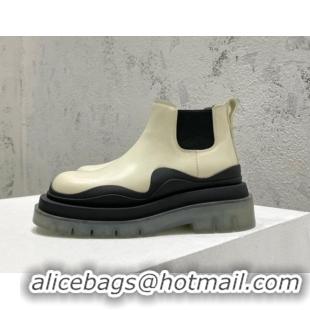 Best Price Bottega Veneta Tire Calfskin Ankle Chelsea Boot White/Black/Grey 072141