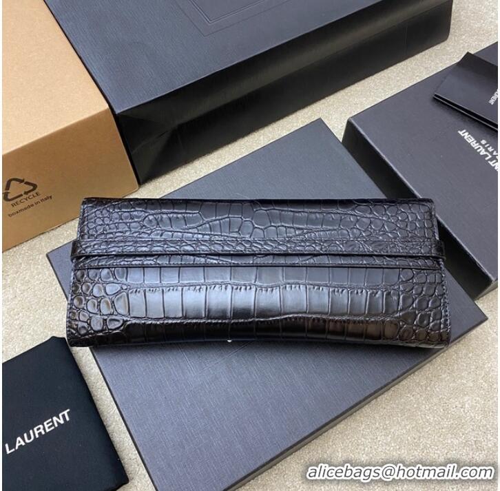 Cheapest SAINT LAURENT MANHATTAN CLUTCH IN CROCODILE-EMBOSSED LEATHER 695949 black