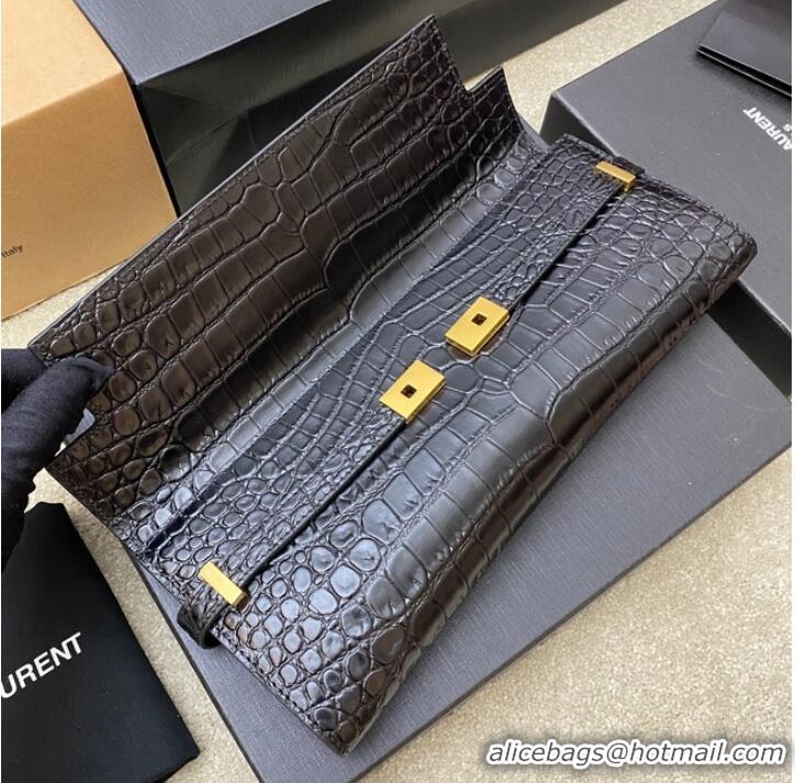 Cheapest SAINT LAURENT MANHATTAN CLUTCH IN CROCODILE-EMBOSSED LEATHER 695949 black