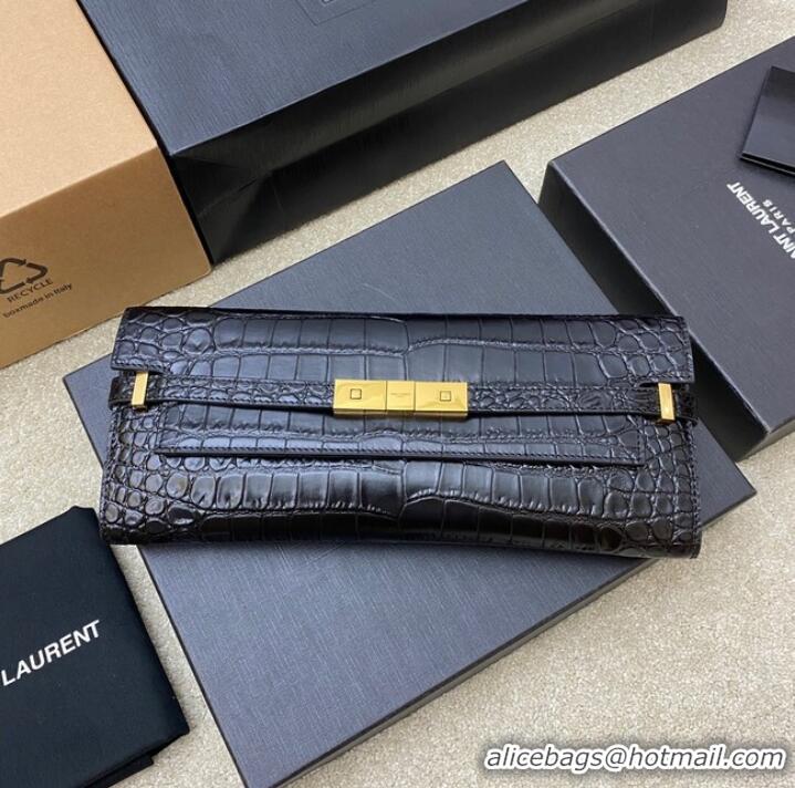 Cheapest SAINT LAURENT MANHATTAN CLUTCH IN CROCODILE-EMBOSSED LEATHER 695949 black