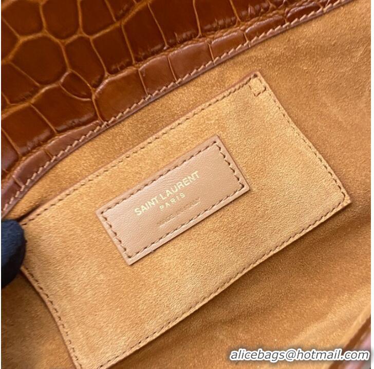 Buy Classic SAINT LAURENT MANHATTAN CLUTCH IN CROCODILE-EMBOSSED LEATHER 695949 DARK CARAMEL