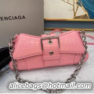 Top Quality Balenciaga LINDSAY CROCODILE EMBOSSED SHOULDER BAG WITH STRAP 6088 pink