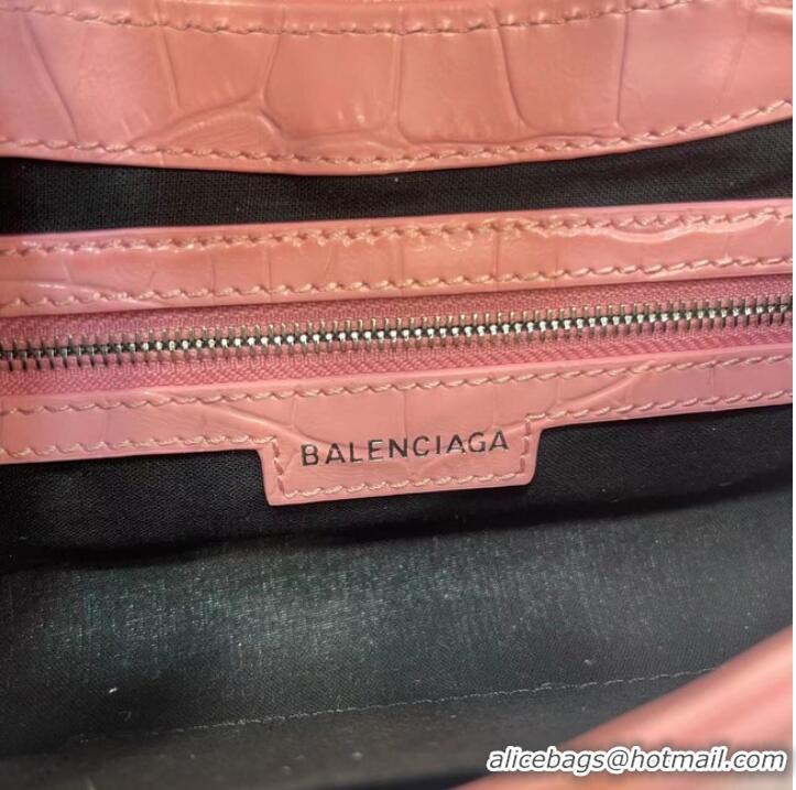 Top Quality Balenciaga LINDSAY CROCODILE EMBOSSED SHOULDER BAG WITH STRAP 6088 pink