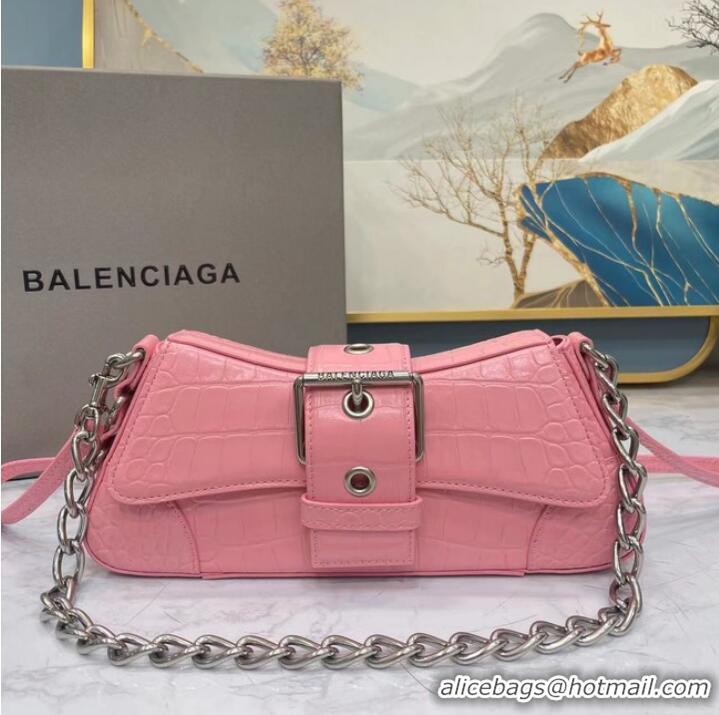 Top Quality Balenciaga LINDSAY CROCODILE EMBOSSED SHOULDER BAG WITH STRAP 6088 pink