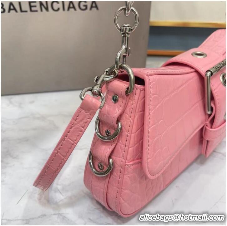 Top Quality Balenciaga LINDSAY CROCODILE EMBOSSED SHOULDER BAG WITH STRAP 6088 pink