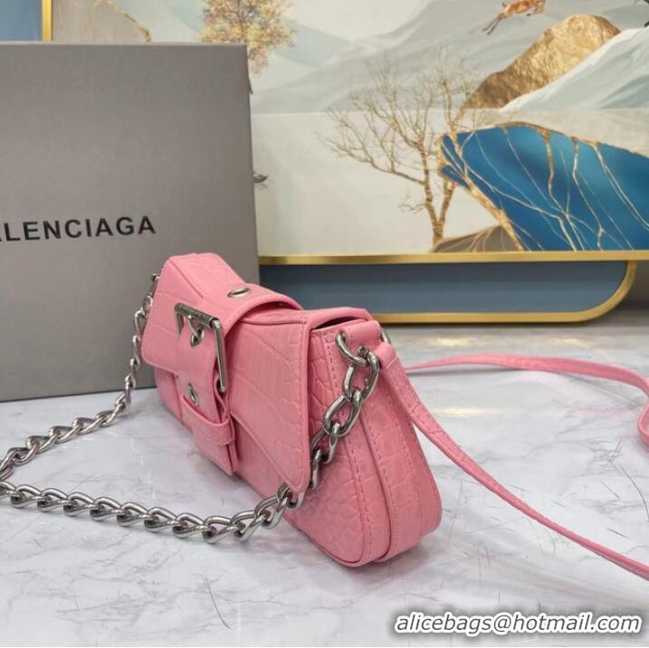 Top Quality Balenciaga LINDSAY CROCODILE EMBOSSED SHOULDER BAG WITH STRAP 6088 pink