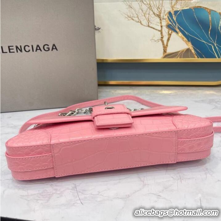 Top Quality Balenciaga LINDSAY CROCODILE EMBOSSED SHOULDER BAG WITH STRAP 6088 pink