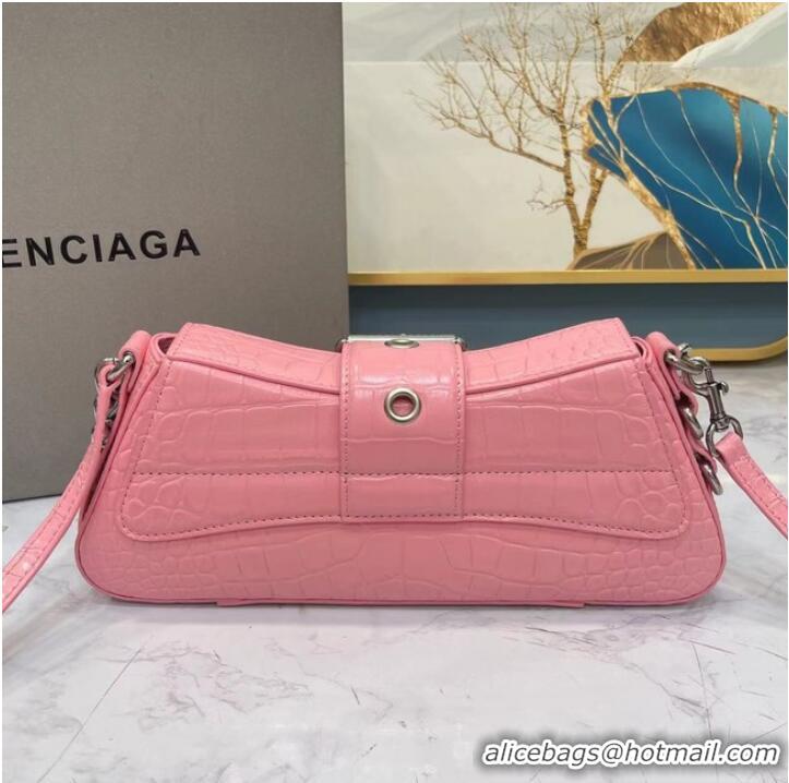 Top Quality Balenciaga LINDSAY CROCODILE EMBOSSED SHOULDER BAG WITH STRAP 6088 pink