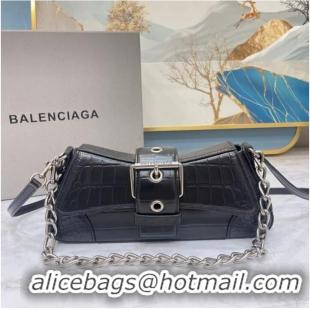 Buy Classic Balenciaga LINDSAY CROCODILE EMBOSSED SHOULDER BAG WITH STRAP 6088 black